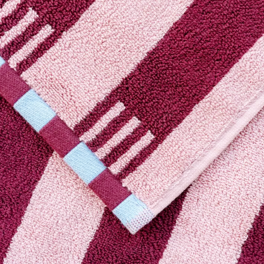 Cotton Stripe Towels, Pink & Bordeaux Red