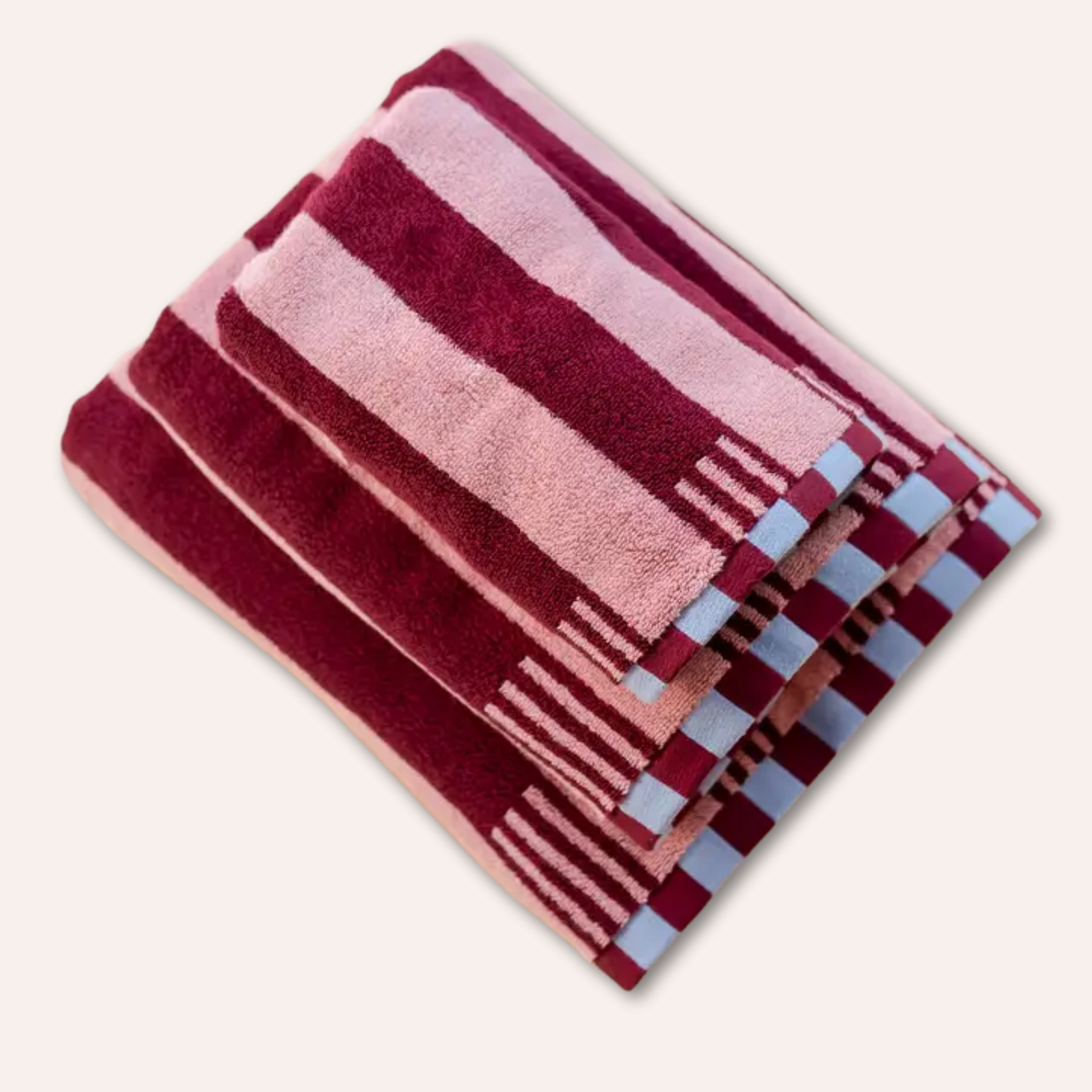 Cotton Stripe Towels, Pink & Bordeaux Red
