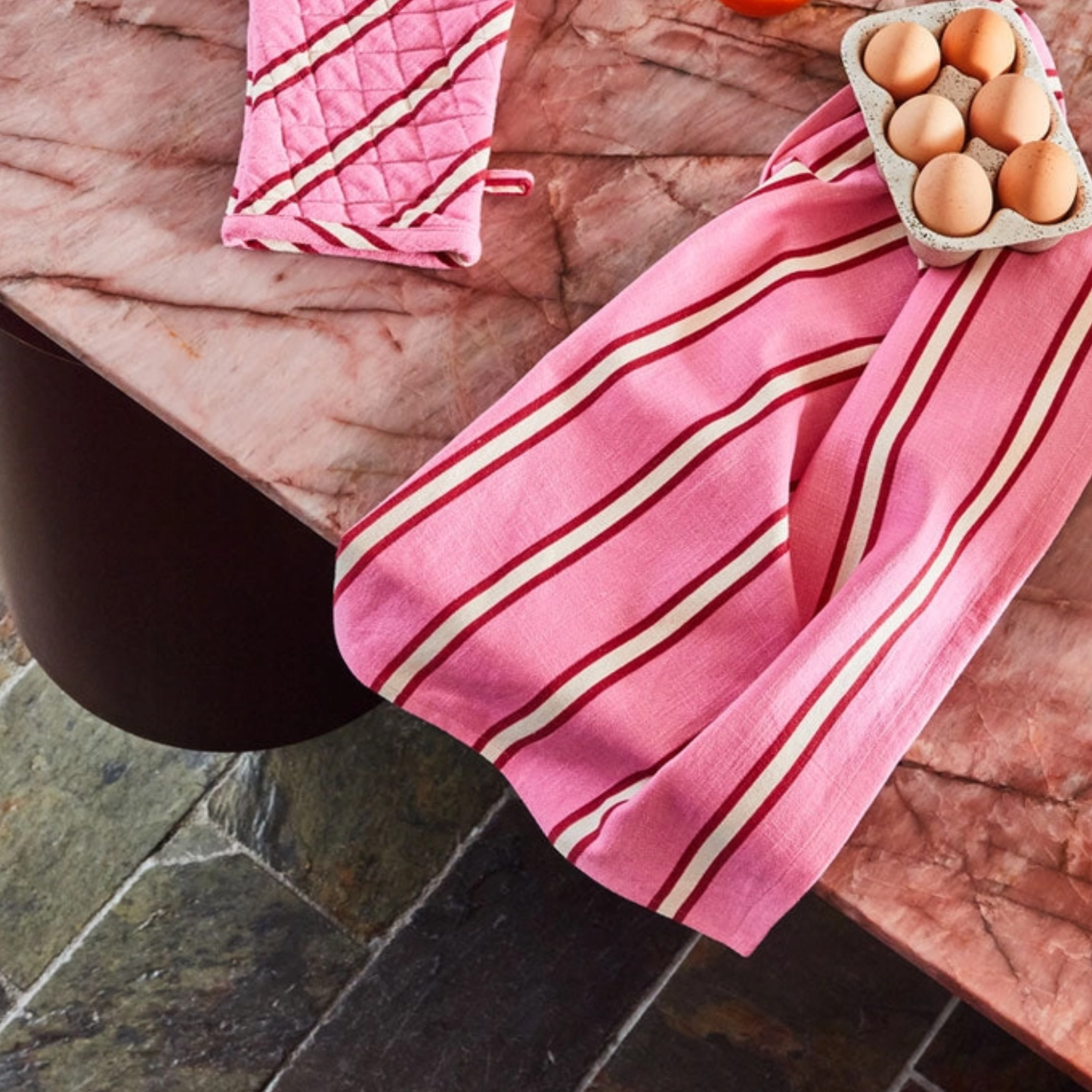Stripe Tea Towel, Raspberry