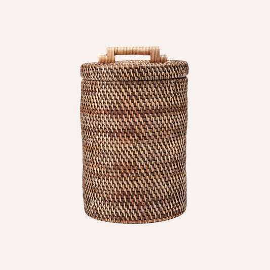 Rattan Bin, Natural Brown — woven detailing