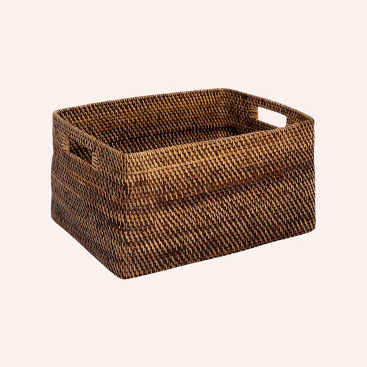 Small Rattan Magazine Holder, Natural Brown — woven detailing