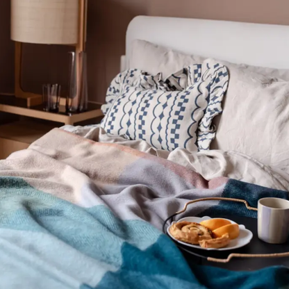 Ruffle Cushion, Navy & White