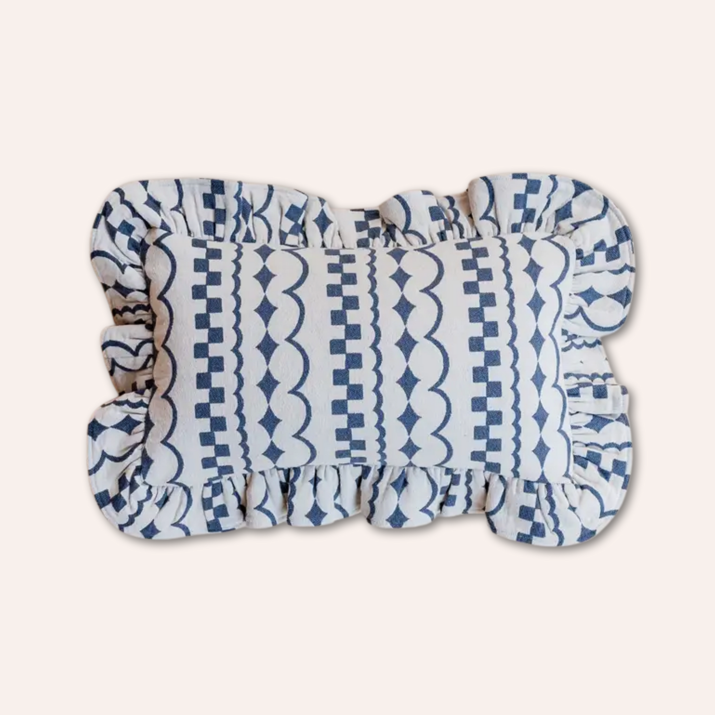 Ruffle Cushion, Navy & White