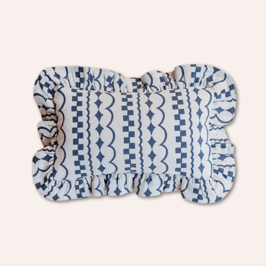 Ruffle Cushion, Navy & White