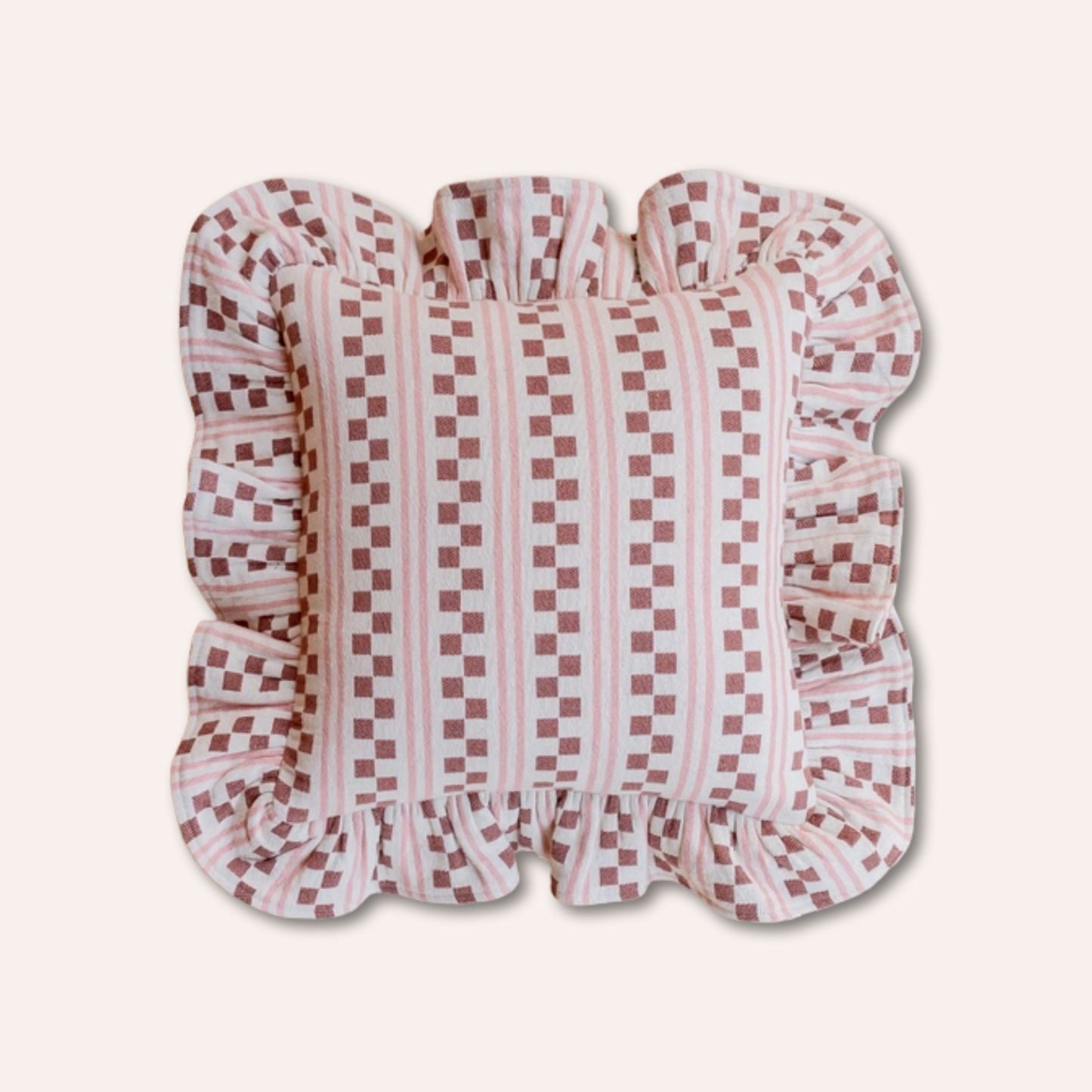 Ruffle Chequerboard Cushion, Pink