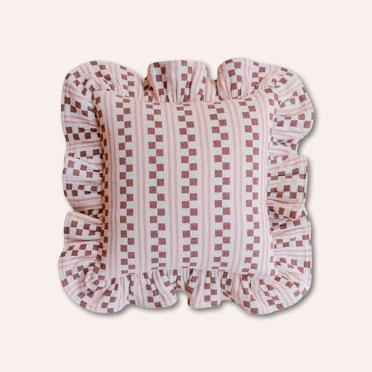 Ruffle Chequerboard Cushion, Pink