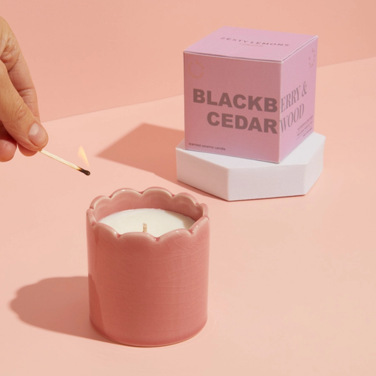 Pink Scallop Candle, Blackberry & Cedarwood