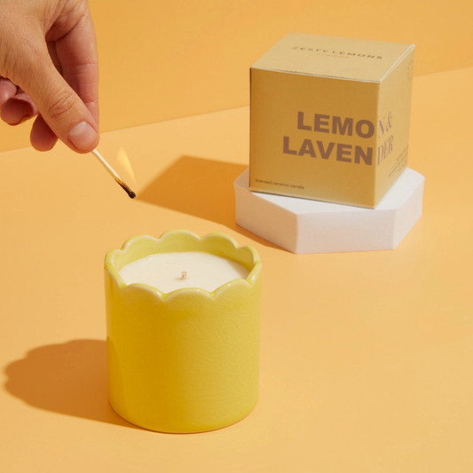 Yellow Scallop Candle, Lemon & Lavender