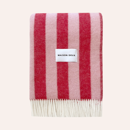 Wool Stripe Blanket, Cherry & Pink