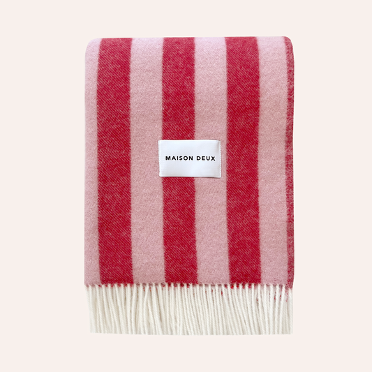 Wool Stripe Blanket, Cherry & Pink