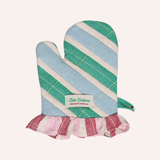 Tarta Gelatina Ruffled Oven Mitt, Green & Blue — cotton