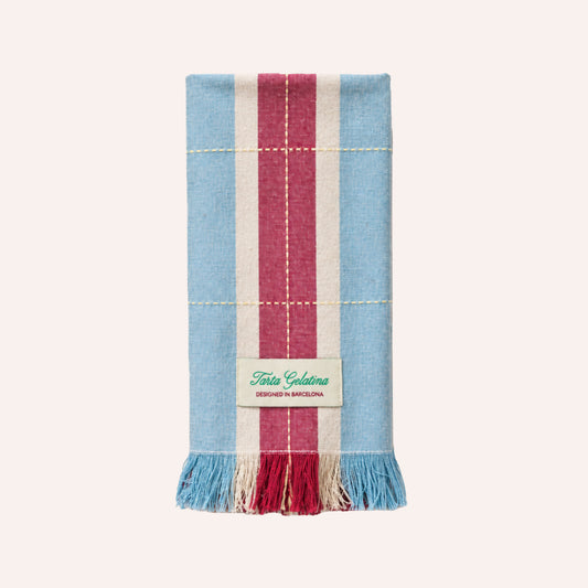 Tarta Gelatina Striped Napkins Set, Burgundy & Blue — linen, woven detailing