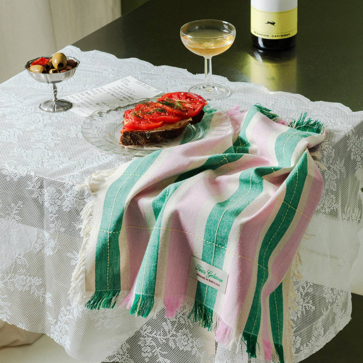 Tarta Gelatina Striped Napkins Set, Green & Pink