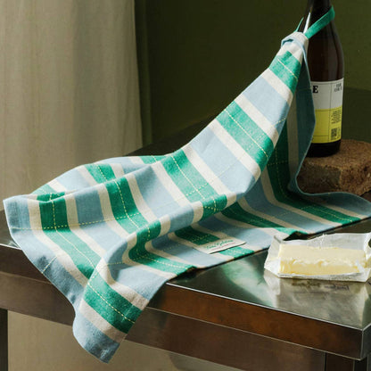 Tarta Gelatina Striped Tea Towel, Green & Blue