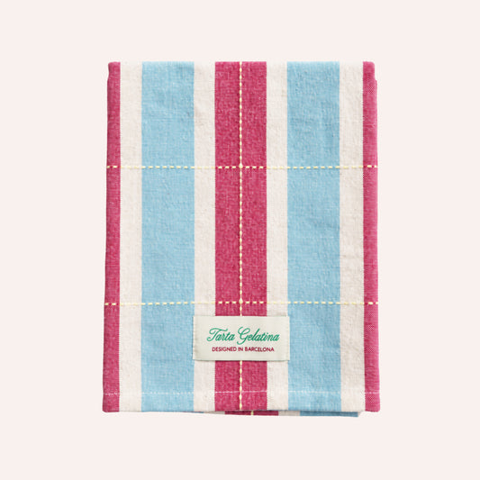 Tarta Gelatina Tea Towel, Burgundy & Blue — cotton, striped design