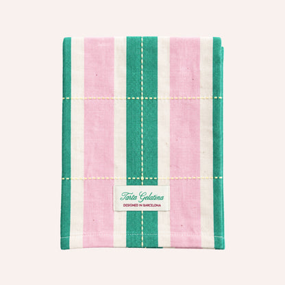 Tarta Gelatina Striped Tea Towel, Green & Pink