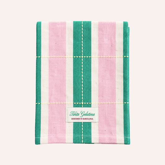 Tarta Gelatina Striped Tea Towel, Green & Pink — cotton, woven detailing