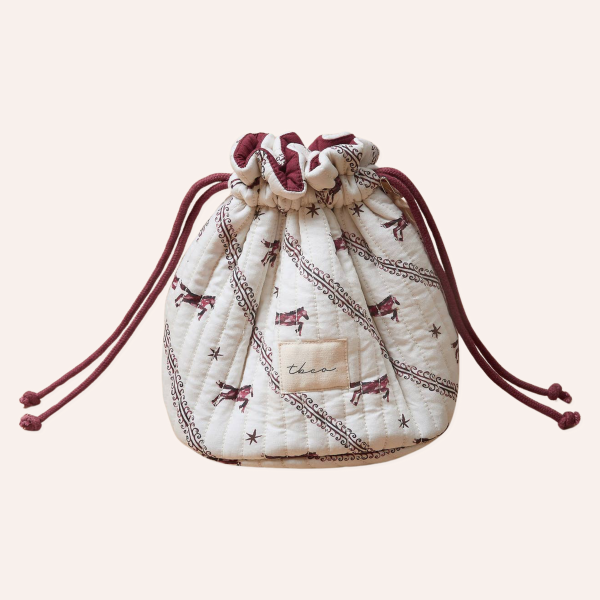 drawstring cotton wash bag horse print