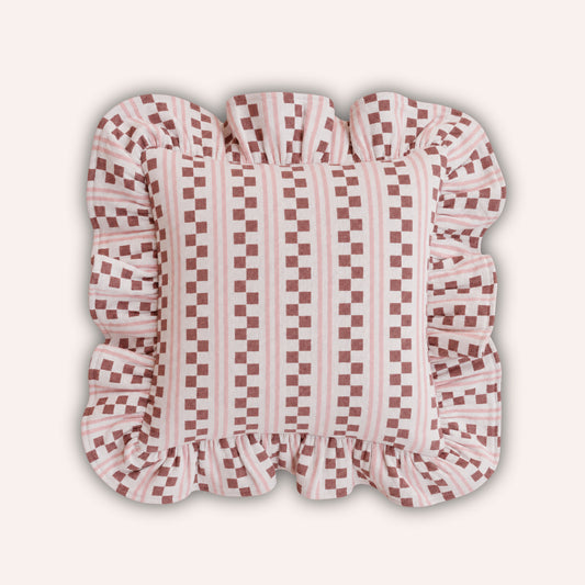 TBCo Ruffle Chequerboard Cushion, Pink