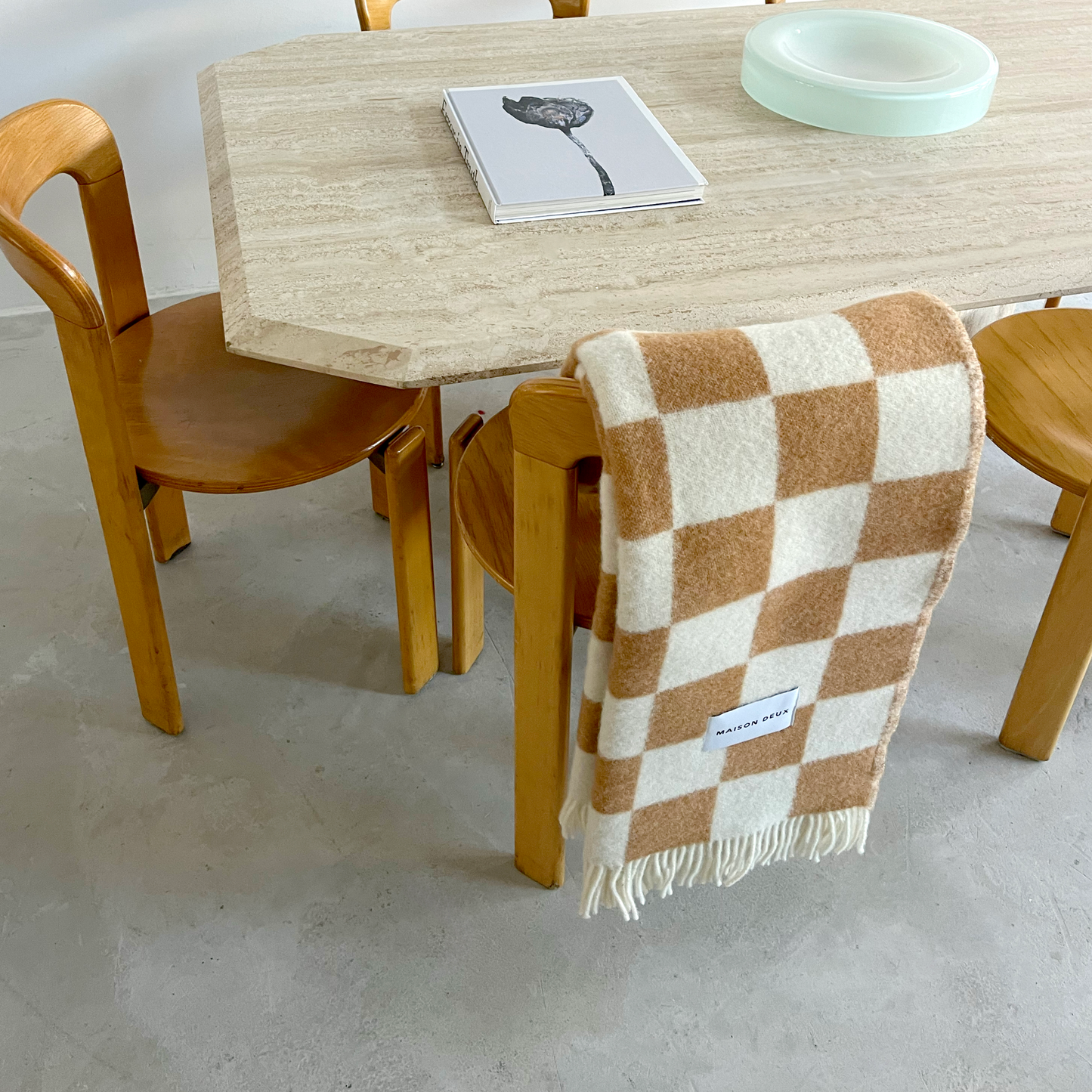 Wool Checkerboard Blanket, Terracotta