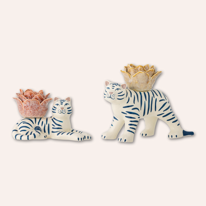 Tiger Candlestick Holder Set